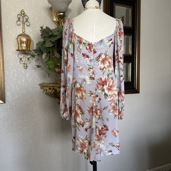 Women's Floral Dress Flowy Long Bell Sleeve Tie Front Deep Zipper V Back Size S - Picture 6 of 15